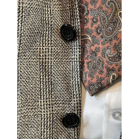 VTG Oscar De La Renta 44R Silk & Wool Tweed Black White Check 2Btn Blazer Jacket